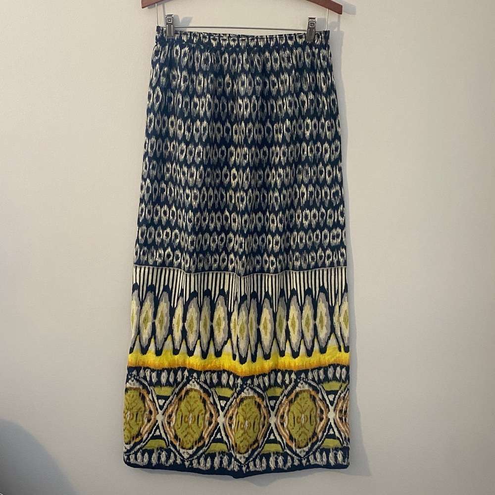 ASOS 100% Cotton Lightweight Navy and Mustard Patterned Maxi Skirt